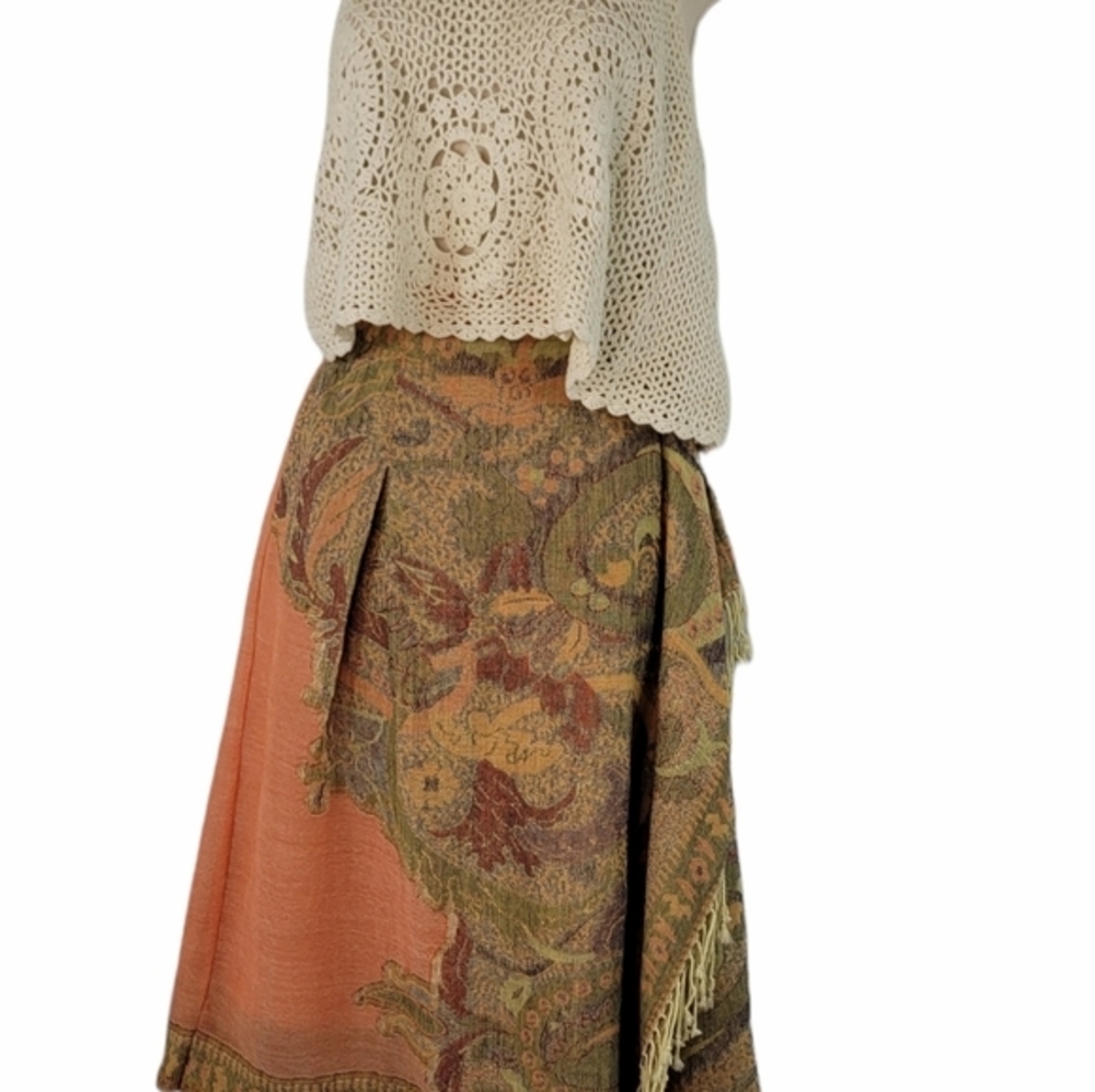 Bohemian Paisley Wrap Skirt - Orange and Green - Picture 4 of 6